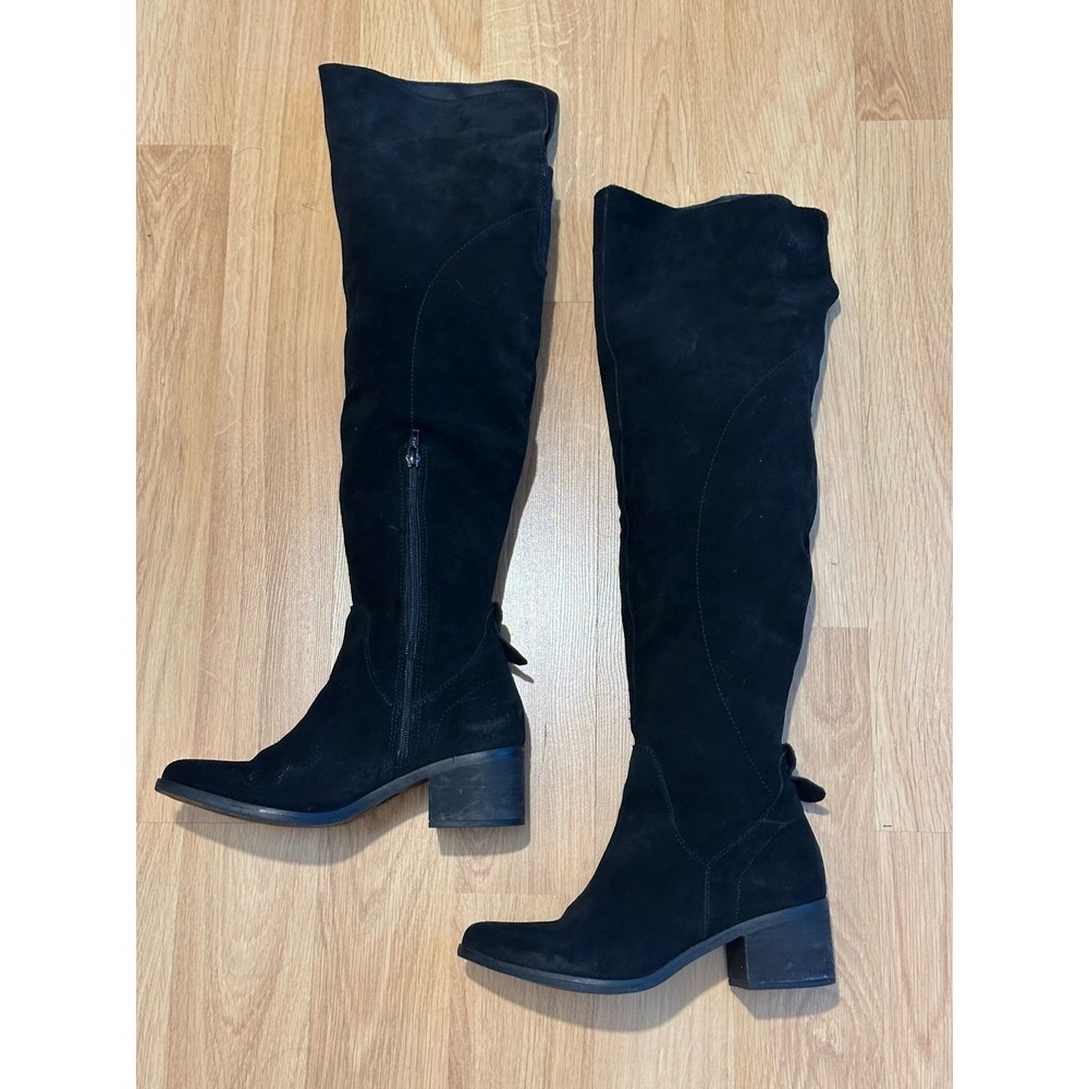 Steve Madden Boots Purly Size 7.5 Black Suede Leather Over the‎ Knee Heel 2"